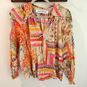 Shirtaporter Mixed Print Cotton/Silk Popover Top Large